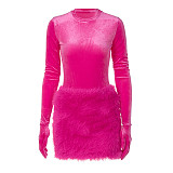 Autumn Winter Girl Long Sleeves Bodysuit With Plush Mini Skirt ANDI-1563