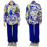 Plus Size Sets Women Printed Loose Blouse And Wide-leg Pants NNWY-7761
