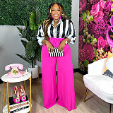Elegant Ladies Stripes Blouse And Wide-leg Pants Large Size Suits NNWY-7946
