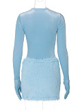 Autumn Winter Girl Long Sleeves Bodysuit With Plush Mini Skirt ANDI-1563