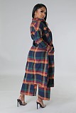Autumn Winter Ladies Plaid Print Long Coat With Pants Suits ZAND-31308