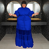 Large Size Ladies Lapel Neck Low-cut Mesh Long Dresses NNWY-7937