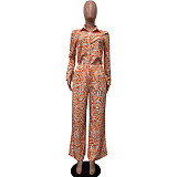 Stylish Printed Women Blouse And Long Pants Two Pieces Sets OD-8629