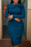 Elegant Ladies Solid Color Long Sleeve Folds Midi Evening Dress OD-8628