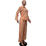 Stylish Printed Women Blouse And Long Pants Two Pieces Sets OD-8629