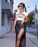 Women Irregular Black PU Leather Split Long Skirt OD-8617