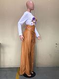 Ladies Solid Color PU Leather High Waist Long Pants OD-8392