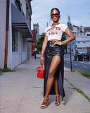 Women Irregular Black PU Leather Split Long Skirt OD-8617