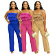 Sexy Strapless Feather Crop Top And Long Pants Women 2 Pieces Sets AIL-257