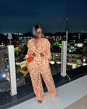 Stylish Printed Women Blouse And Long Pants Two Pieces Sets OD-8629
