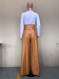 Ladies Solid Color PU Leather High Waist Long Pants OD-8392