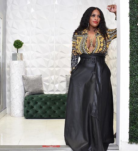 Ladies Solid Color Irregular PU Leather Long Skirt OD-8339