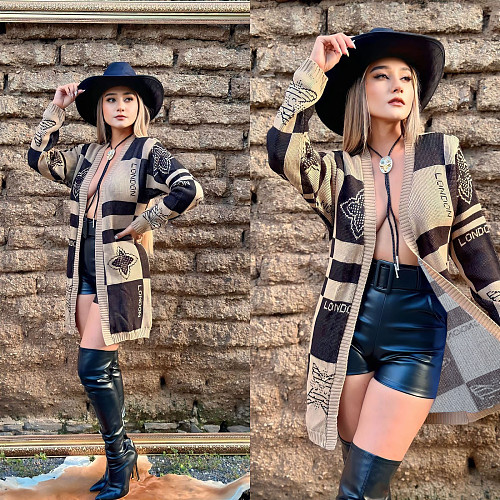 Autumn Winter Women Printed Knitted Cardigan Sweater CY-4032