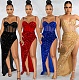 Sexy Mesh Patchwork Sequined High Split Maxi Dress BY-5843