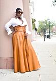 Ladies Solid Color Irregular PU Leather Long Skirt OD-8339