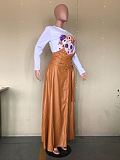 Ladies Solid Color Irregular PU Leather Long Skirt OD-8339