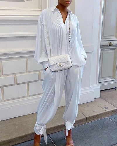 Solid Lapel Loose Female Street Set RS-21041701