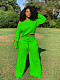 Green Women Loose Long Sleeves Wide-leg Pants 2 Pieces Sets RS-1872