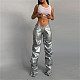 Pleated Leather Low Waist Straight Tube Casual Pants SXE-K21P06184