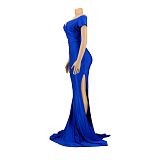 Sexy V-neck Off Shoulder Split Fishtail Long Dress AIL-243