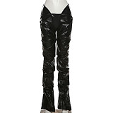 Pleated Leather Low Waist Straight Tube Casual Pants SXE-K21P06184