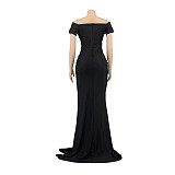 Sexy V-neck Off Shoulder Split Fishtail Long Dress AIL-243