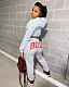 Gray Autumn Letter Printed Navel Revealing Hoodie Pants Suit RM-6309