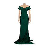Sexy V-neck Off Shoulder Split Fishtail Long Dress AIL-243