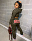 Army Greey Autumn Letter Printed Navel Revealing Hoodie Pants Suit RM-6309