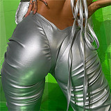 Pleated Leather Low Waist Straight Tube Casual Pants SXE-K21P06184