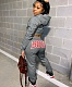 Autumn Letter Printed Navel Revealing Hoodie Pants Suit Dark Gray RM-6309