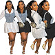 Flare Sleeved Shirt Dress Denim Vest Set MEM-88474