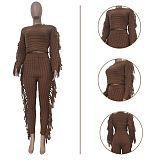 Solid Tassel Sweater Crop Top And Pants Set TR-1186