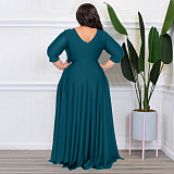Plus Size Women's Solid V-Neck Sexy Dress NNWY-7670