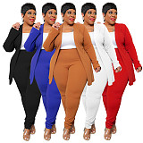 Solid Lapel Coat Tight Pants Work Suit Set NNWY-7750