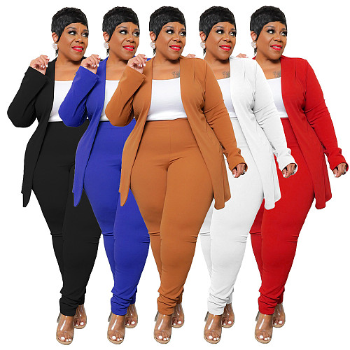 Solid Lapel Coat Tight Pants Work Suit Set NNWY-7750