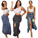 3D Pockets Split Elastic Denim Skirt MEM-88519