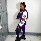 Patchwork Print Baseball Jacket Pants Jogger Sweatsuit SMY-81148