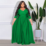 Plus Size Women's Solid V-Neck Sexy Dress NNWY-7670