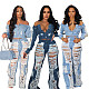 Ripped Holes High Waist Straight Leg Jean Pants MEM-88493