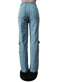 Ripped Holes High Waist Straight Leg Jean Pants MEM-88493