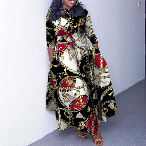 Plus Size Waist Bandage Print Dress NNWY-7964