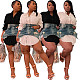 Long Sleeve Turn Down Shirts+Denim Skirt 2 Piece Set MEM-88468