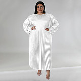 Winter Pleated Round Neck Maxi Dress with Long Sleeves NNWY-7729