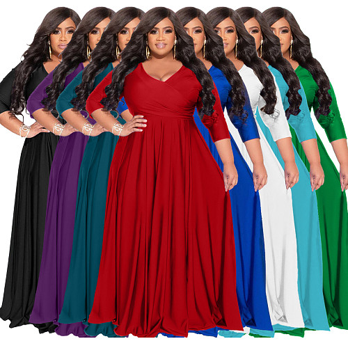 Plus Size Women's Solid V-Neck Sexy Dress NNWY-7670