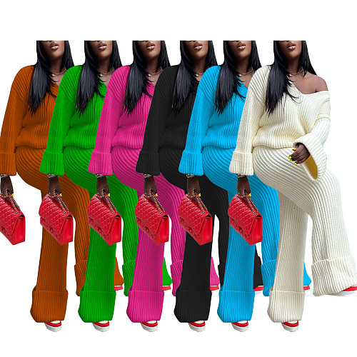 Women Solid Loose Sweater Knit Suit TR-1285