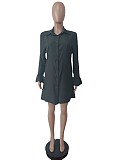 Flare Sleeved Shirt Dress Denim Vest Set MEM-88474