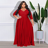 Plus Size Women's Solid V-Neck Sexy Dress NNWY-7670