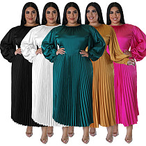 Winter Pleated Round Neck Maxi Dress with Long Sleeves NNWY-7729
