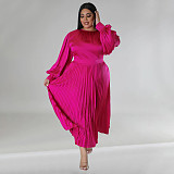 Winter Pleated Round Neck Maxi Dress with Long Sleeves NNWY-7729